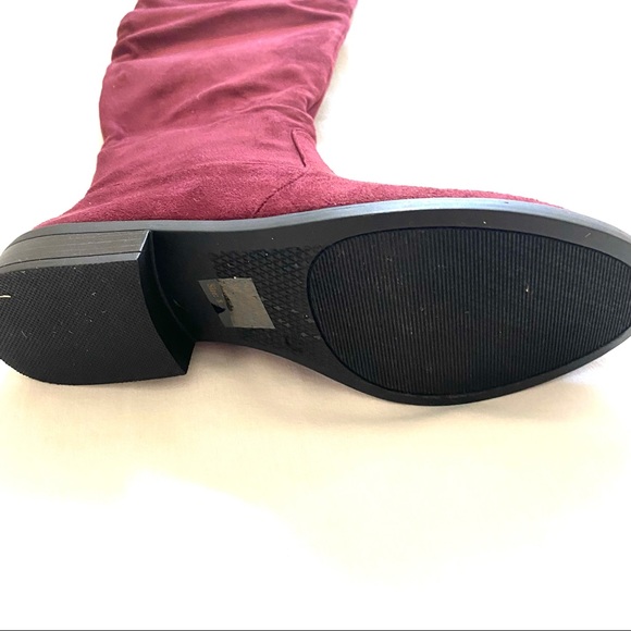 Over the Knee Boots Burgundy Faux Suede 8 - Picture 2 of 2